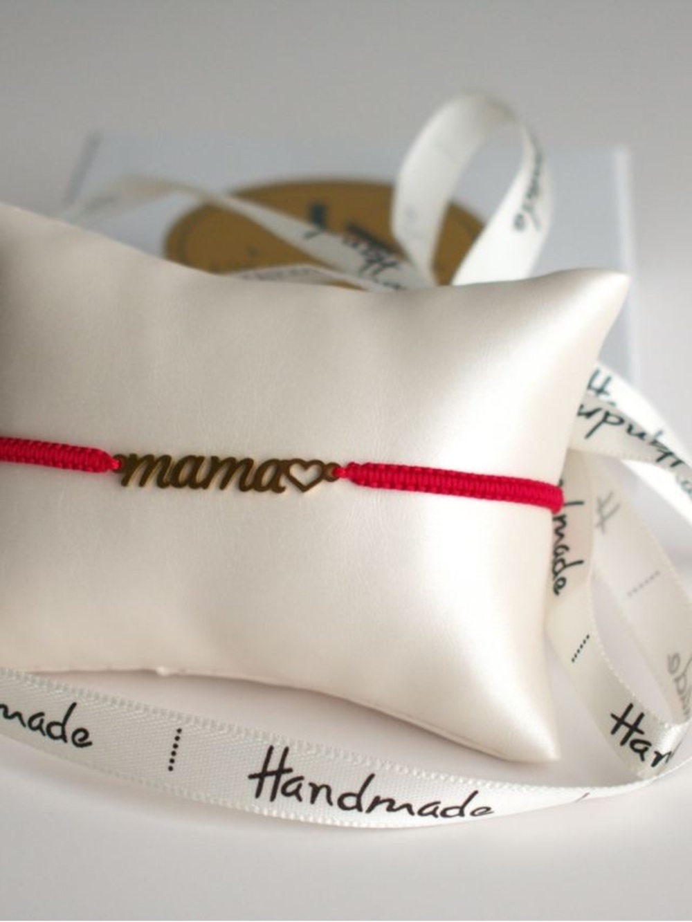 Mama Script Heart Bracelet in Red Cord